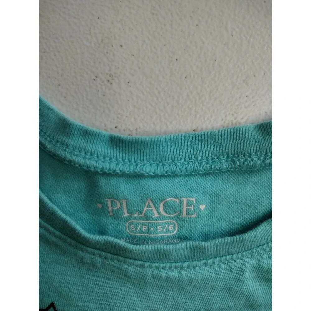 The Childrens‎ Place Girls First Grade Graphic Tee Teal Blue Animal Print S 5/6